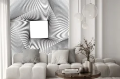 Naklejka: Kwadratowe optyczne sztuki czarnym tle