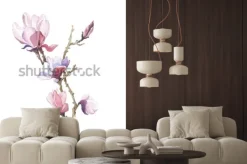 Naklejka: Kwiat magnolii wiosna akwarela na białym tle