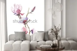 Naklejka: Kwiat magnolii wiosna akwarela na białym tle