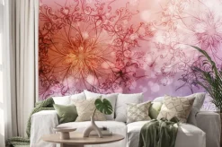 Naklejka: Kwiat mandala w kolorze różowym i fioletowym tle abstrakcyjna