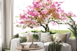 Naklejka: Kwiat wiśni, rysunek przez akwarela, akwarela szkic kwitnących