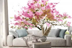 Naklejka: Kwiat wiśni, rysunek przez akwarela, akwarela szkic kwitnących