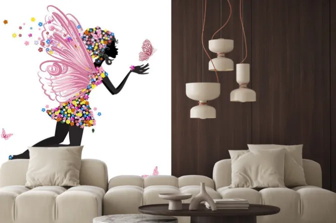 Naklejka: Kwiatowa wróżka z motylem