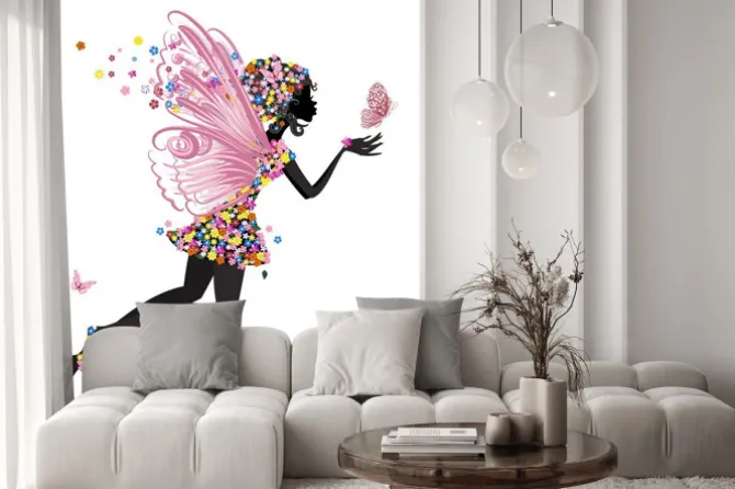 Naklejka: Kwiatowa wróżka z motylem