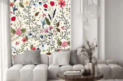 Naklejka: Kwiatowy wzór z ptakami