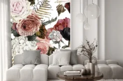 Naklejka: Kwiatowy wzór z różami, akwarela.