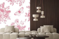 Naklejka: Kwiaty bez szwu wzór i motyli.