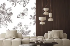 Naklejka: Kwiaty bez szwu wzór i motyli.