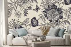 Naklejka: Kwiaty i ptaki w stylu vintage