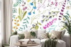 Naklejka: Kwiaty i zioła na białym tle botaniczne rysunki