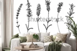 Naklejka: Kwiaty lawendy dzikich i odmian. vintage kwiatowy zestaw. ręcznie