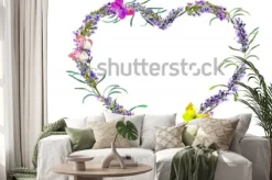 Naklejka: Kwiaty lawendy i motyle. akwarela kwiatowy serca ramki na walentynki,