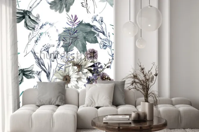 Naklejka: Kwiaty liście i trawy