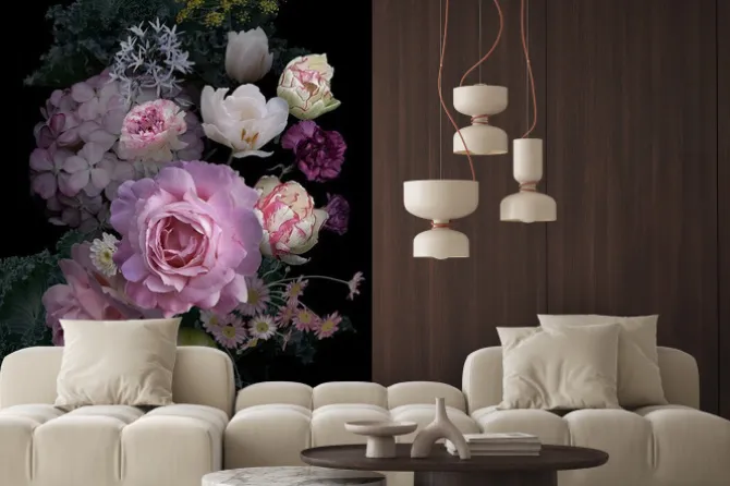 Naklejka: Kwiaty ogrodowe w stylu vintage na czarnym tle