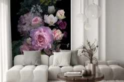 Naklejka: Kwiaty ogrodowe w stylu vintage na czarnym tle