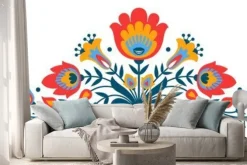 Naklejka: Kwiaty w stylu polskiej wycinanki ludowej