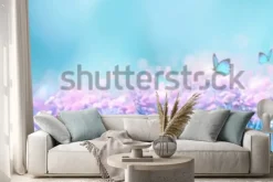 Naklejka: Kwiecistej wiosny naturalny krajobraz z dzikim różowym bzem kwitnie