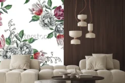 Naklejka: Kwiecisty bezszwowy wzór z akwarela tulipanami i różami