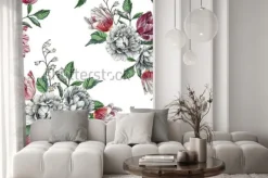 Naklejka: Kwiecisty bezszwowy wzór z akwarela tulipanami i różami