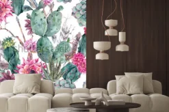 Naklejka: Kwitnące kaktusy malowane akwarelą