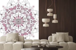 Naklejka: Lacy pastel round vintage pattern on white vector