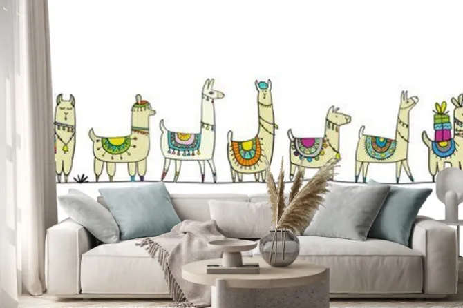 Naklejka: Lamy w ludowych strojach