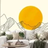 Naklejka: Landscape wallpaper design with golden mountain line arts, luxury