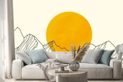 Naklejka: Landscape wallpaper design with golden mountain line arts, luxury