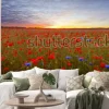 Naklejka: Landscape with poppies in jutland, denmark at sunset