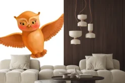 Naklejka: Latanie ikonę sowa. ilustracja w stylu kreskówki brązowego sowy.