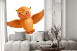 Naklejka: Latanie ikonę sowa. ilustracja w stylu kreskówki brązowego sowy.