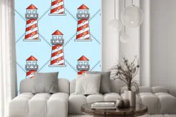 Naklejka: Latarnia na niebieskim tle szwu wzór