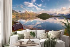 Naklejka: Latem słońca panorama lofotach, norwegia