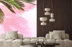 Naklejka: Lato tropikalny pastelowy tło z palmą