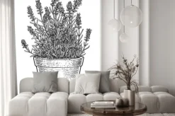 Naklejka: Lawenda w puli ilustracja, rysunek, grawerowanie, atrament, grafika