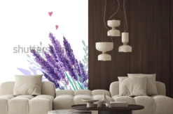 Naklejka: Lawenda z serduszkami w stylu akwarelowym