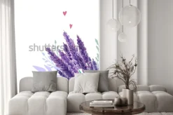 Naklejka: Lawenda z serduszkami w stylu akwarelowym