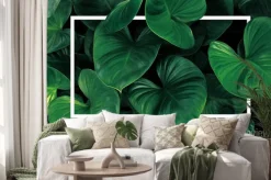 Naklejka: Leaf pattern nature frame layout of heart shaped green leaves