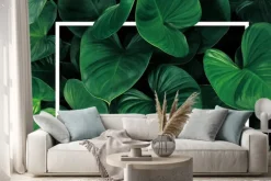 Naklejka: Leaf pattern nature frame layout of heart shaped green leaves