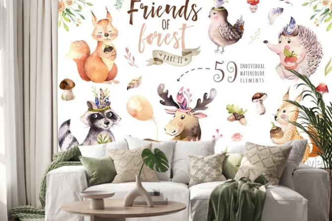 Naklejka: Leśne zwierzęta boho dla dzieci