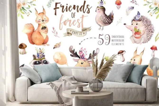 Naklejka: Leśne zwierzęta boho dla dzieci