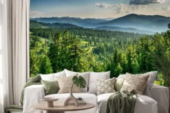 Naklejka: Letni krajobraz z zielonymi wzgórzami