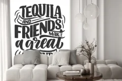 Naklejka: Lettering poster with quote about tequila in vintage style. calligraphic