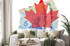 Naklejka: Liść klonu kanadyjskiego z dolarów na białym tle