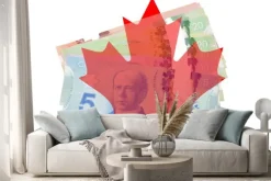 Naklejka: Liść klonu kanadyjskiego z dolarów na białym tle