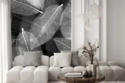 Naklejka: Liście bez szwu czarne i białe tło.