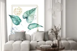 Naklejka: Liście i geometryczne kształty ilustracja