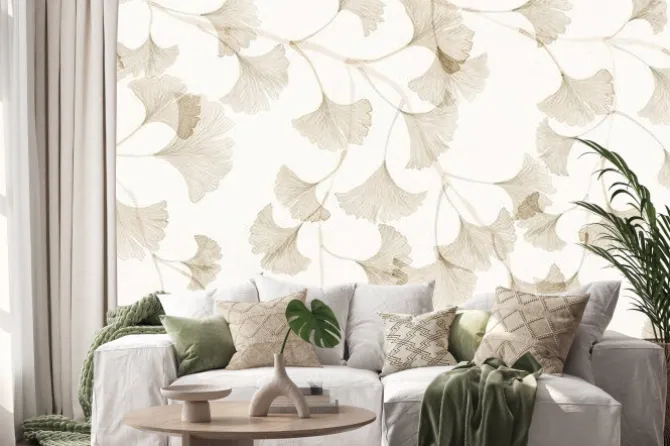 Naklejka: Liście miłorzębu w stylu minimalistycznym