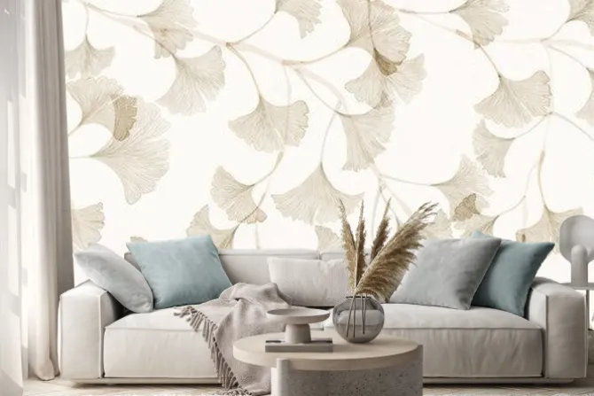 Naklejka: Liście miłorzębu w stylu minimalistycznym