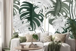 Naklejka: Liście monstery tworzące monochromatyczny wzór